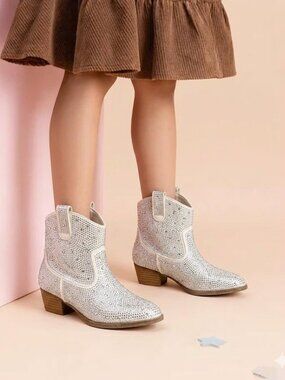 Girls Rhinestone Western Boots Size 1 Sparkly Cowboy Boots